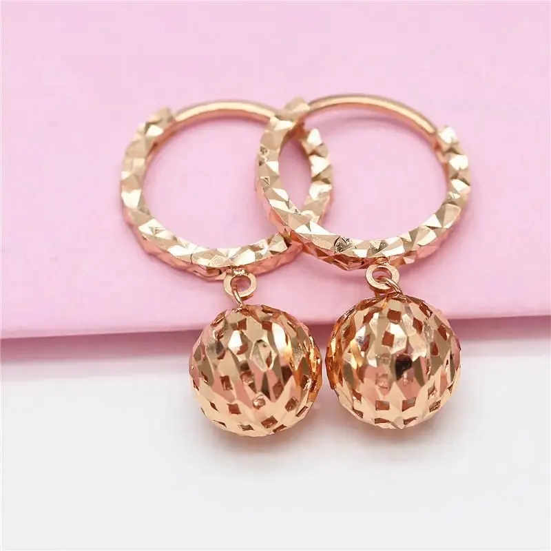 

585 Purple Gold earrings for women New Classic Fashion 14K Rose Gold Shiny Round Hollow Out Dinner Party Jewelry Gift