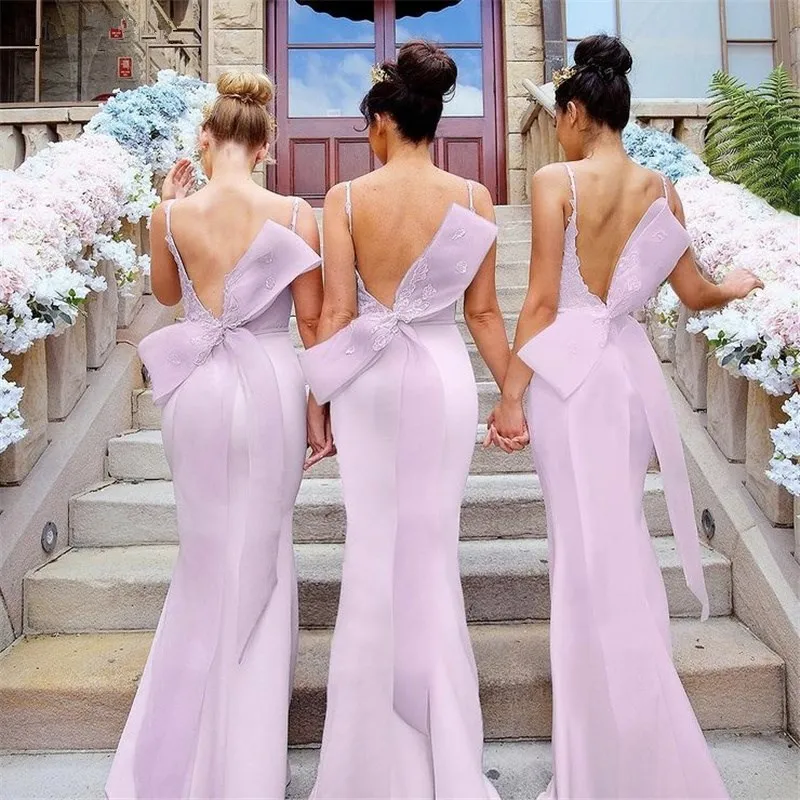 Fortunate Appliques Spaghetti Strap Bridesmaid Dresses Wedding Party Colorful Bridesmaid Gowns With Zipper Satin Bow Tie Dresses