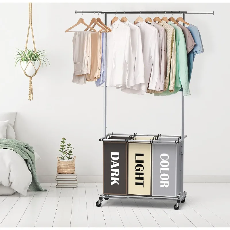 Multi Cor Garment Rack com 3 Saco, Classificador Lavanderia