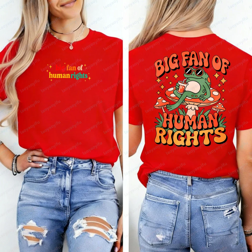 

Big Fan of Human Rights Shirt Retro Funny Frog Tshirt Radicalized By Basic Decency Tee Gift for Liberal Anti Populism Goth Tops
