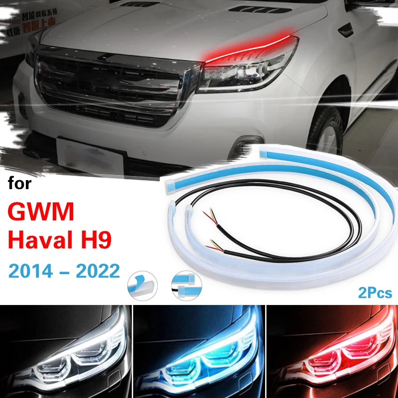 

2pcs LED DRL For Haval H9 2014-2022 Car Daytime Running Light Waterproof Strip Auto Headlights Turn Signal Brake Flow Lights 12V