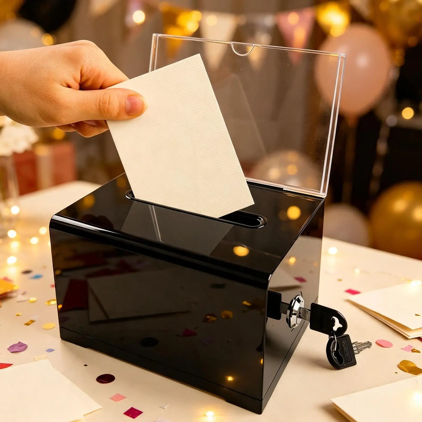 Donation Box with Lock and Slot Black Acrylic Raffle Container with Sign Holder Tip Jar Fundraising School