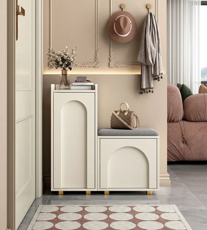%e for Modern 40cm MDF Wooden Shoe Changing Stool with Integrated Storage Simple Design at Door*