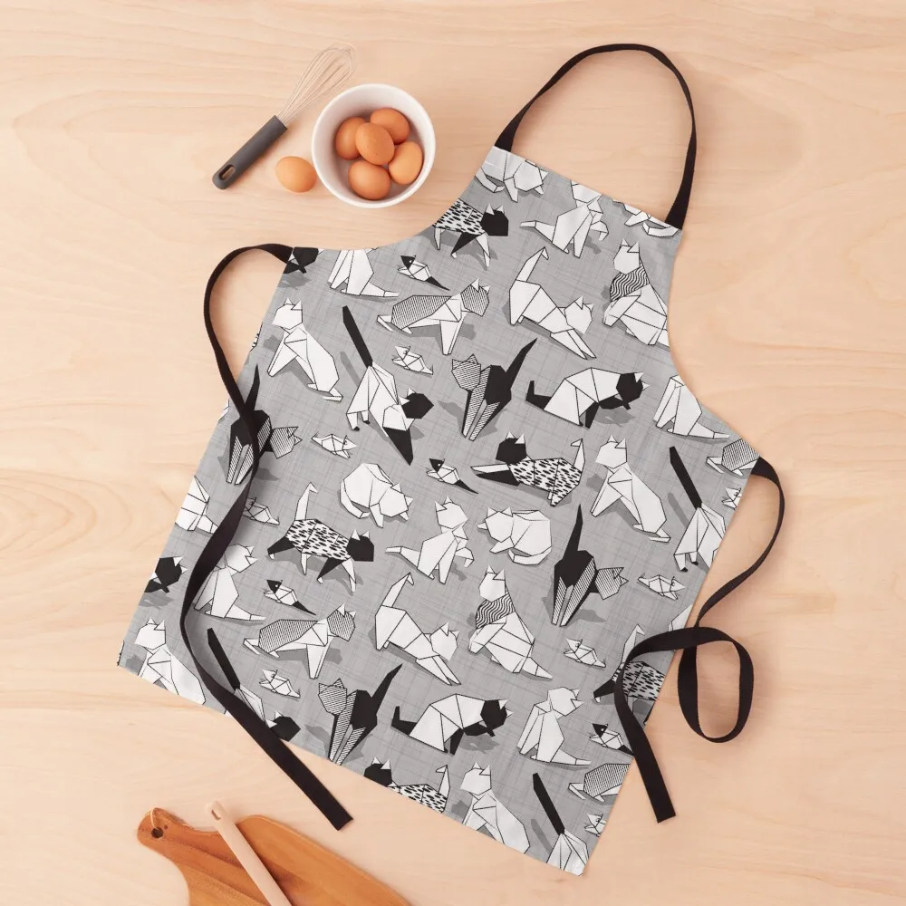 Origami kitten friends // grey linen texture background coloring paper cats Apron esthetician beauty master Apron