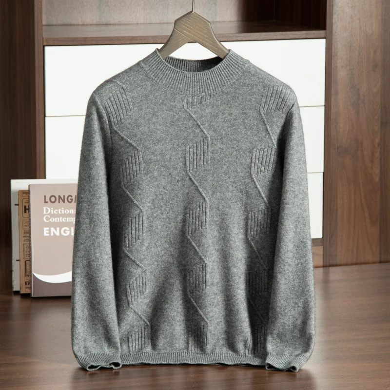 

ZOCEPT High Quality Warm Thickened Cashmere Sweater For Men Winter Soft Cashmere Knitted Argyle Solid Color Mock Neck Pullover