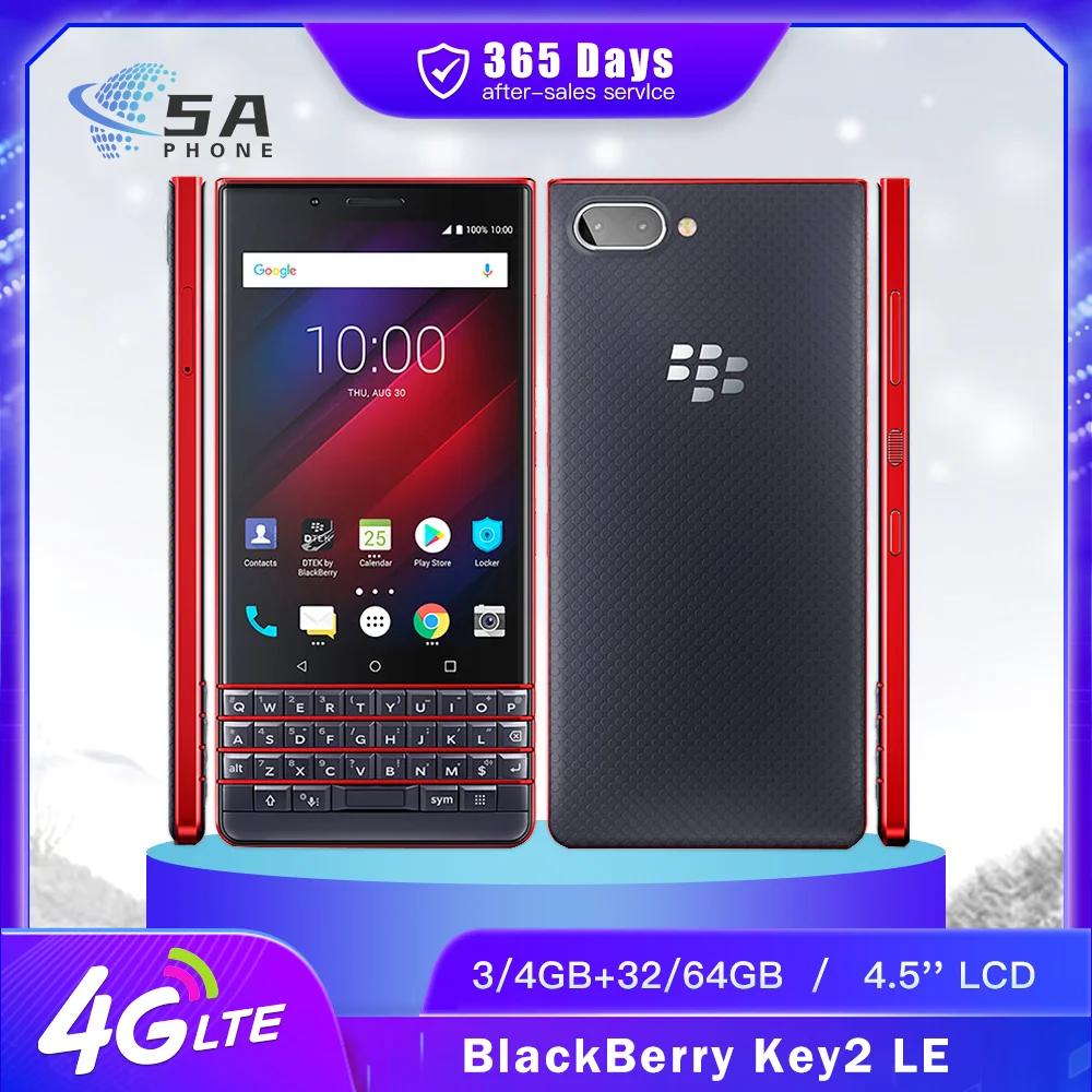 Original BlackBerry Key2 LE 4G LTE teléfono móvil 3GB + 32GB 4GB + 64GB 4,5 ''13MP + 5MP + 8MP Snapdragon 636 Octa Core Android SmartPhone