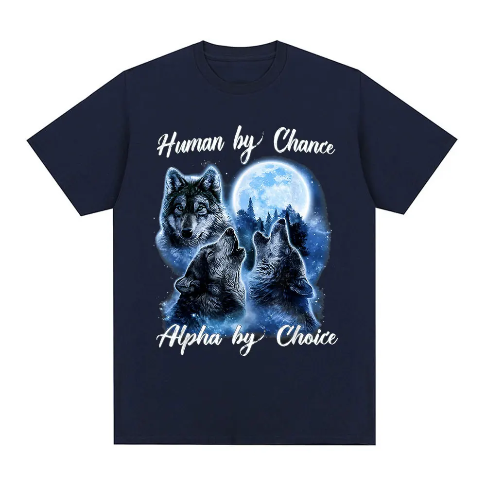 Human By Chance Alpha By Choice Wolf Graphic T-shirt Women Fashion Hip Hop Vintage Short Sleeve T-shirts Tops