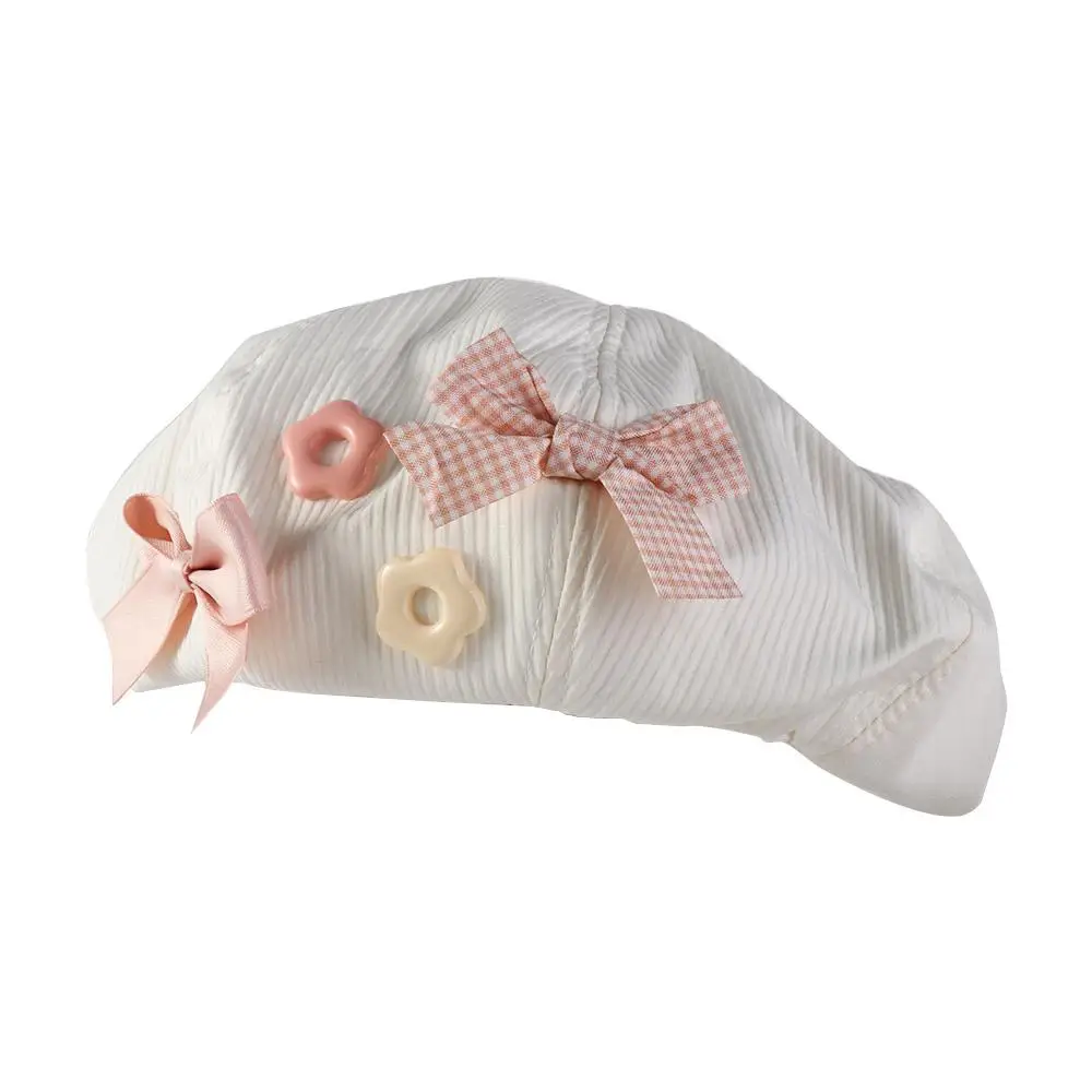 

Sweet Solid Color Bow Flower Beret Y2k Cotton Octagonal Cap Japanese Pumpkin Cap Painter Hat Girl