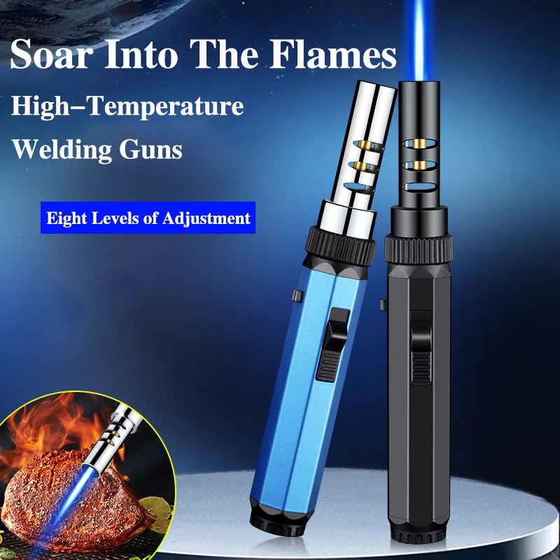 Metal Butane Gas Lighter  360° Use Metal Outdoor Windproof Torch Jet Lighter Gun BBQ Welding Cigar Tool Cigarette Accessories