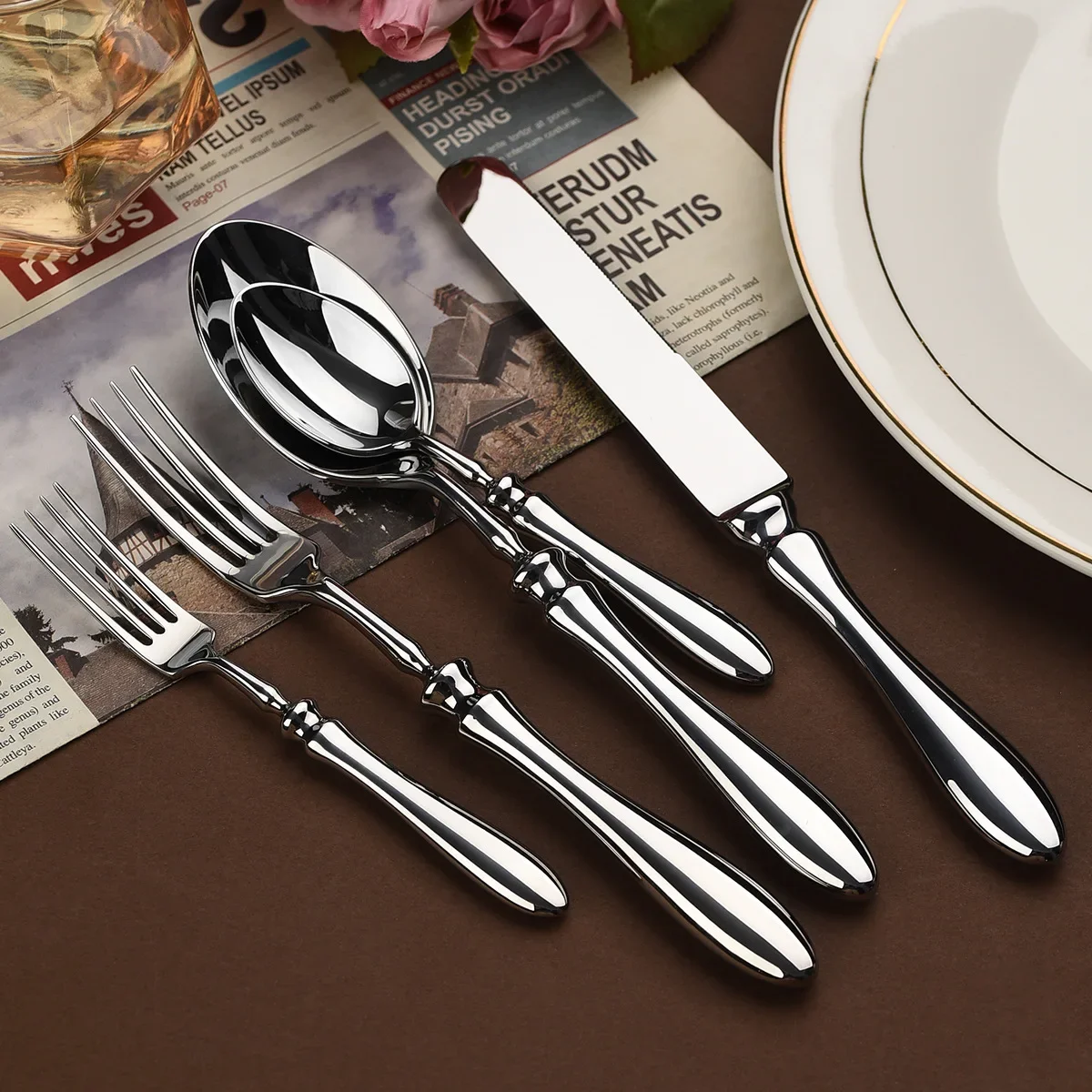 304 Stainless Steel Gourd Handle Tableware Forging High-grade Process Restaurant Steak House Knife Fork and Spoon Light Luxury