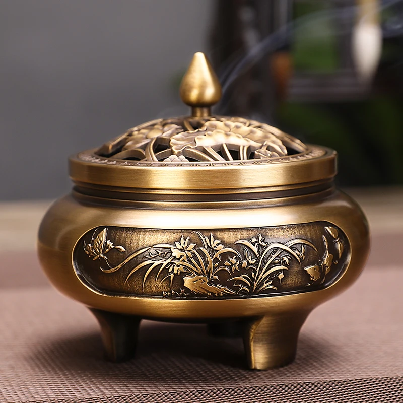 Brass copper incense burner indoor large tray incense thread incense burner tea ceremony Xuande stove decoration