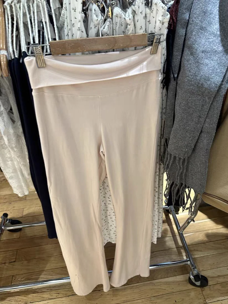 Damskie różowe, wyszczuplające spodnie do jogi z wysokim stanem, jesienne elastyczne bawełniane długie spodnie typu flare, damskie codzienne słodkie spodnie sportowe w stylu preppy Y2k