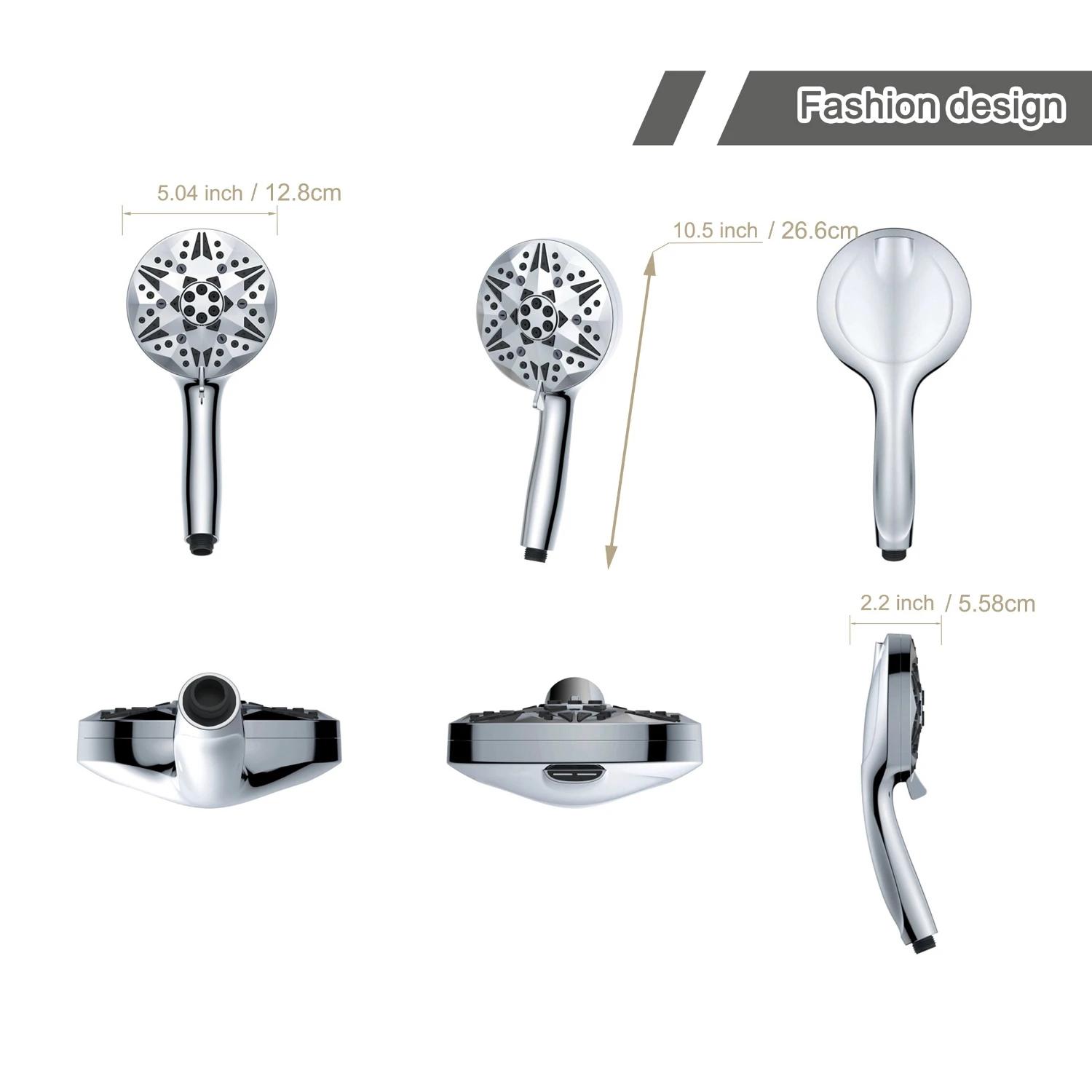 1pc Handheld Shower Head, 10 Modes Removable High Pressure Filter Nozzle, Luxurious Modern Chrome Finish, Built-in Powerful Spra