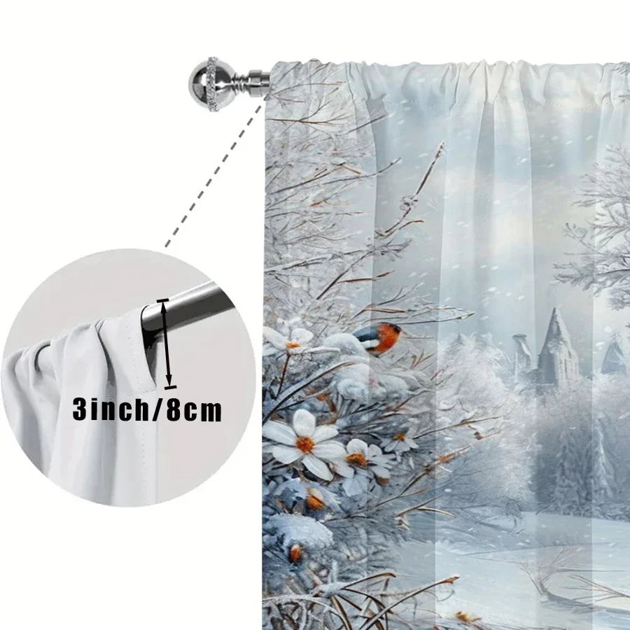 2PCS Winter Bird Curtains, Snowy Forest Red Robin Flower Scene, Realistic Nature Christmas Window Drapes for Bedroom Living Room