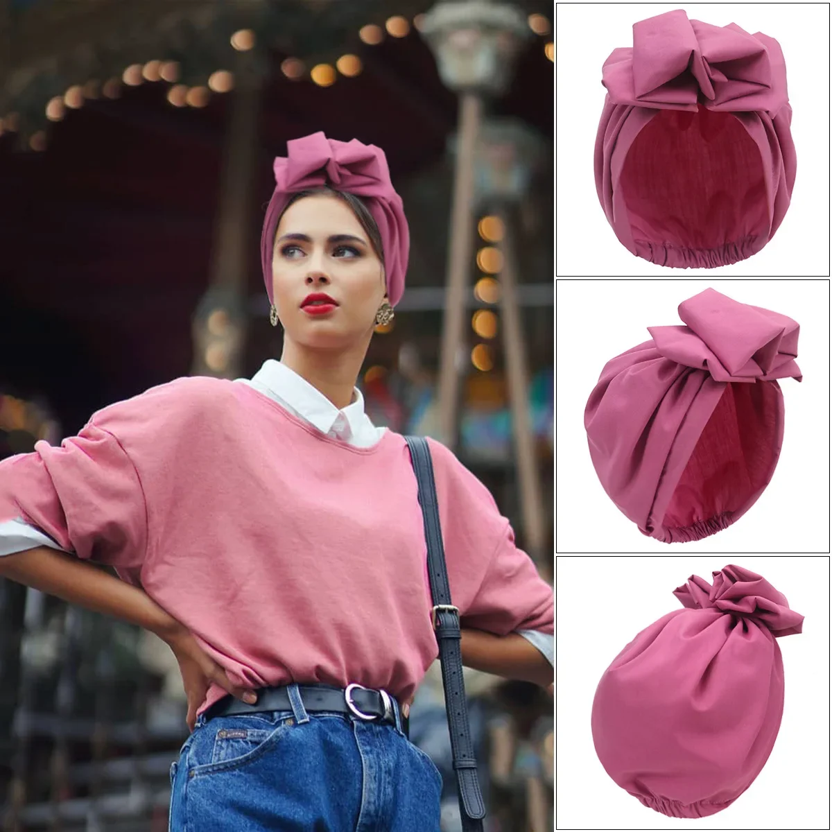 2023 Women Turban Headscarf Pure Color Flower Hat Casual Lady Headscarf Hat Adult Fashion Cap French Headscarf With More Belt Me