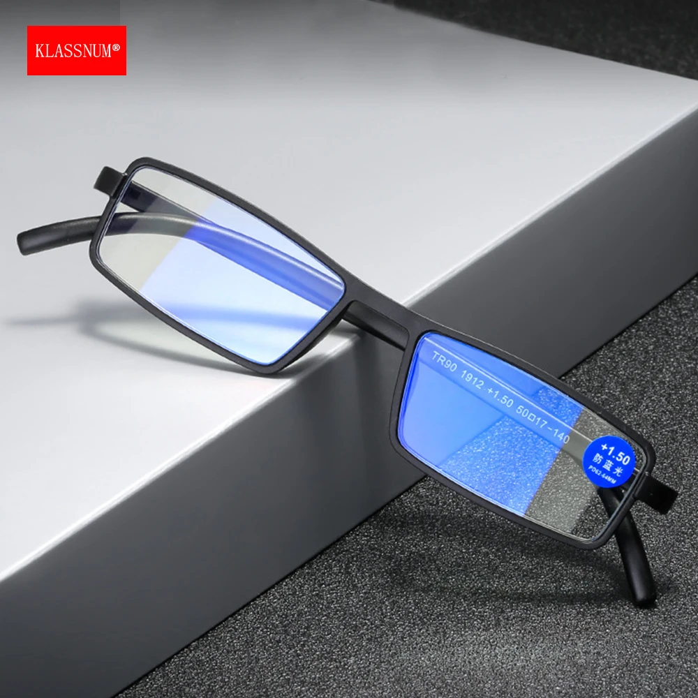 KLASSNUM Men Narrow TR90 Frame Magnifying Glasses Ultra Light Reading Glases Women Anti-blue Light Optical Glasses +1.0-+4.0