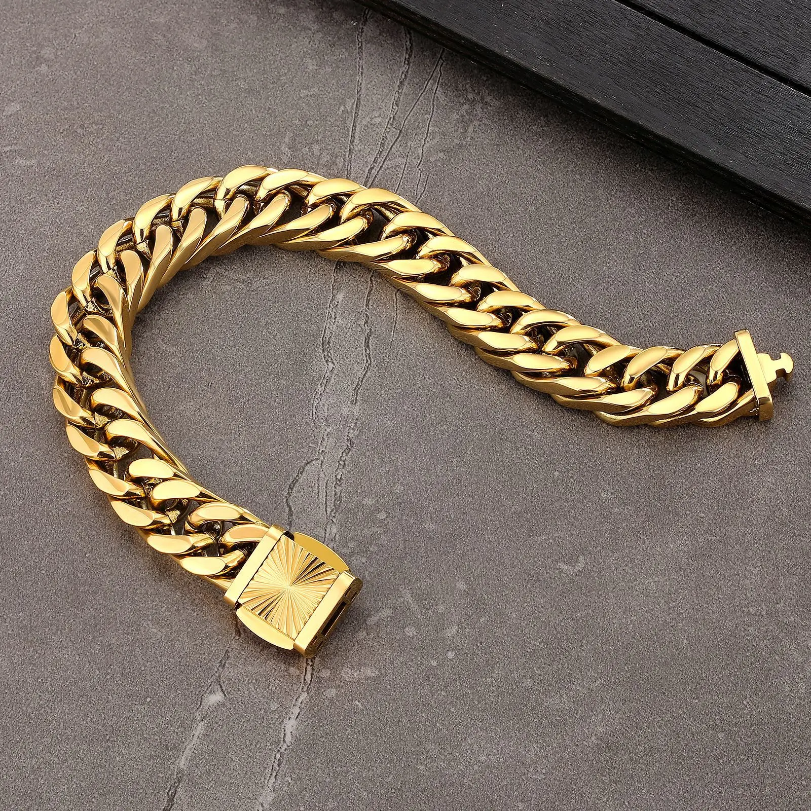 

12mm Wide Titanium Steel Cuban Bracelet Boys Hip Hop Hiphop Rap Accessories High-end Luxury Jewelry