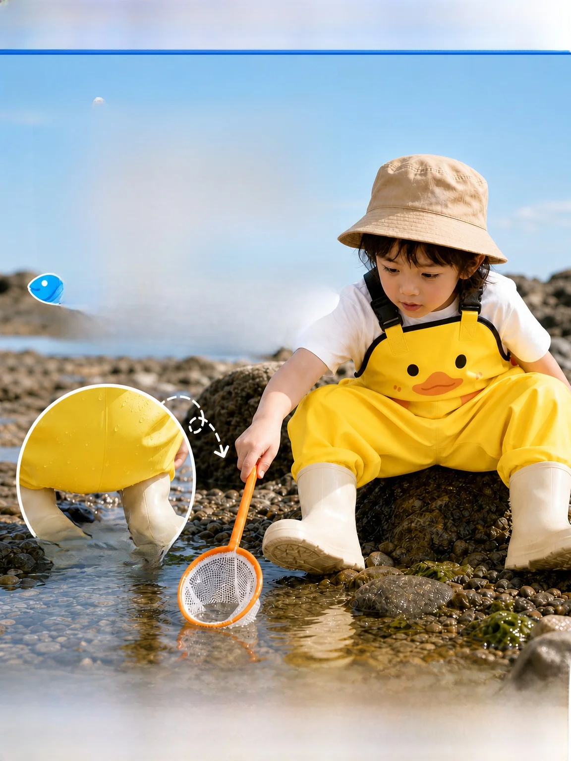 fishing-source-children's-wetsuit-overall-downpour-pants-baby-sea-chasing-clothes-water-play-suits-creek-trekking-rain-boots