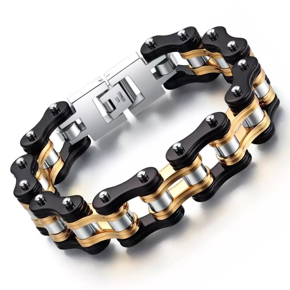 16mm Heavy Punk Green Bicycle Bike Bracelets Hiphop Men Women Black Stainless Steel Biker Motorcycle Chain Bracelet Jewelry