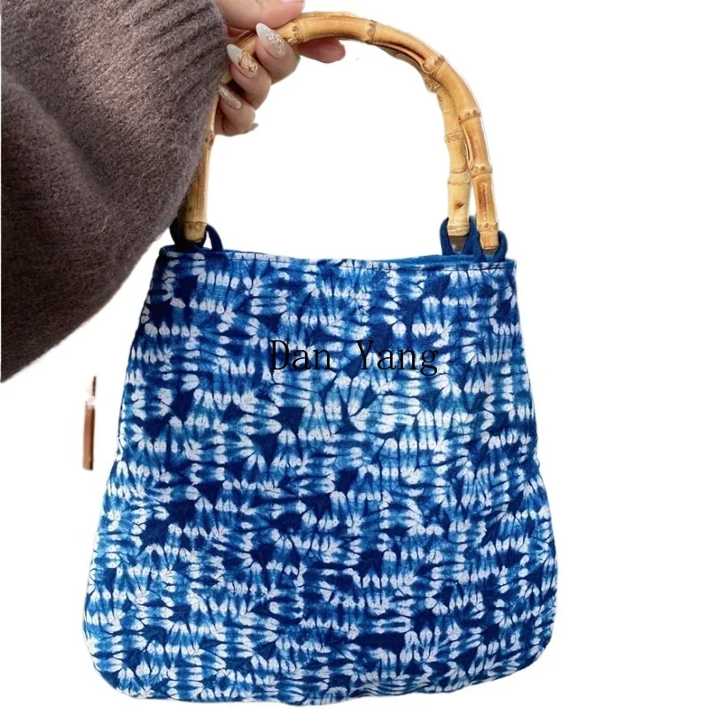 YJ new Chinese-style small handbag bag literary and retro handmade tie-dye bamboo handle noble and elegant