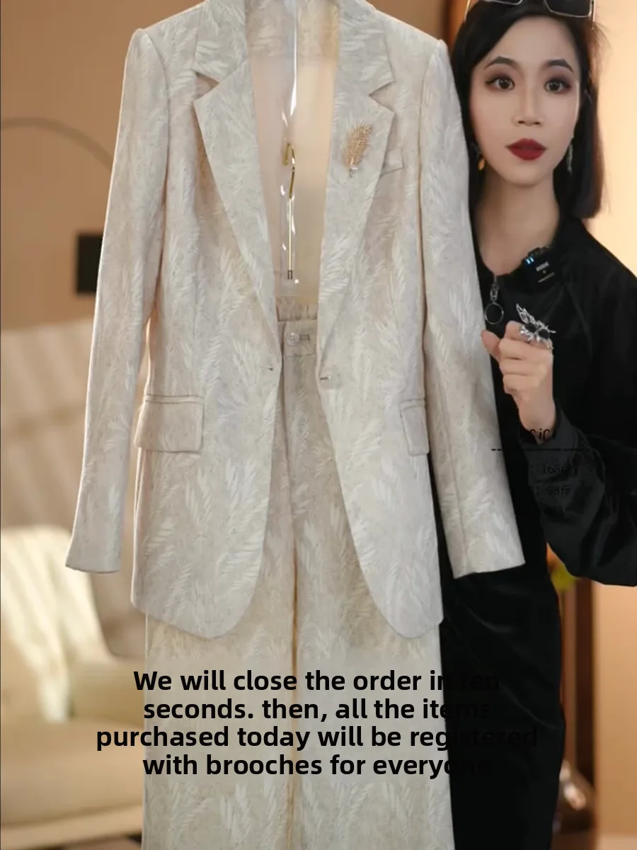 

Костюм-двойка Ele: Прямые брюки с высокой талией и тонкая верхняя одежда для женщин, весна-лето, модный, универсальный, стройнящий силуэт