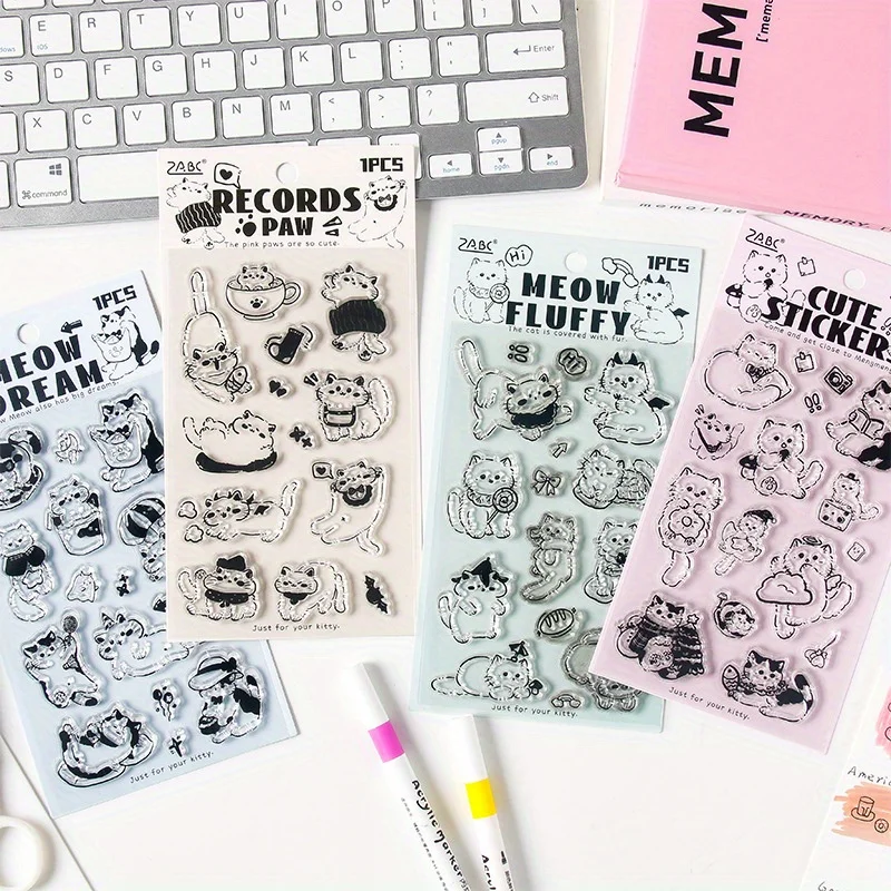 4 Different Types Cat Clear Silicone Stamp for DIY Scrapbooking, Card Making & Crafts - Transparent Rubber