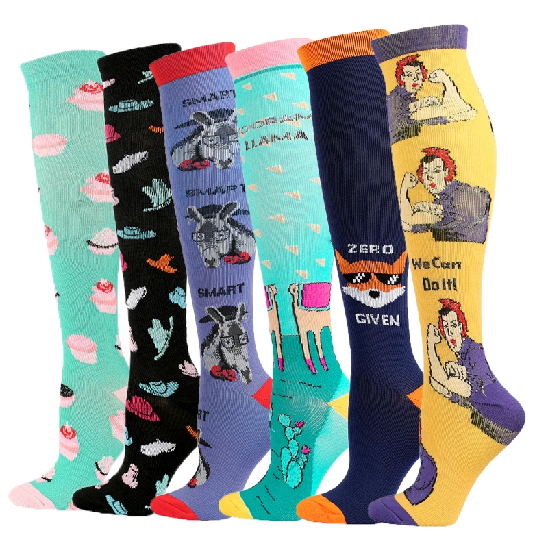 Funny Compression Socks Men Women Running Travel Stockings Cartoon Pattern Rainbow Horse Compression Socks