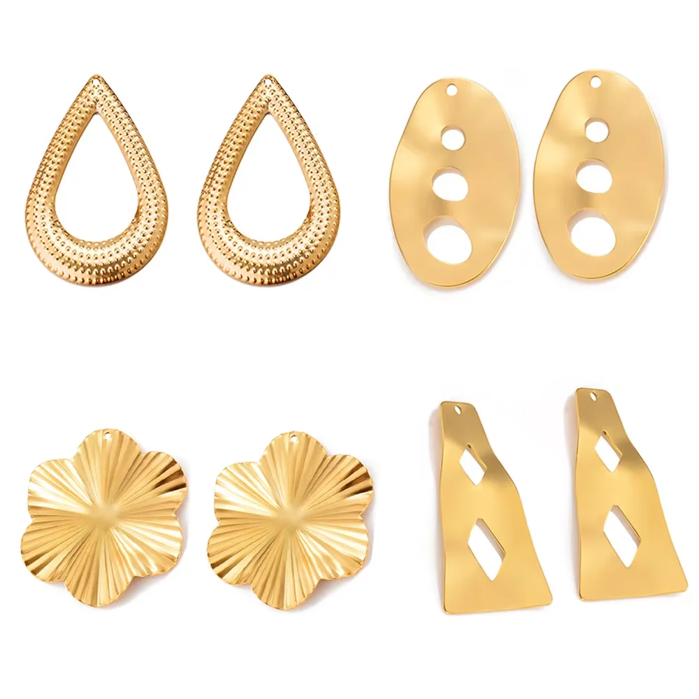 10 Stück/Set, Edelstahl, goldfarbene Ohrring-Beschläge, geprägte Blumen-Verbindungsstücke, zum Selbermachen, für Hängeohrringe, goldfarbene Ohrringe. – Detail 5