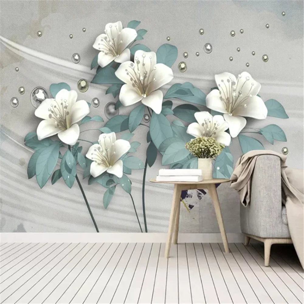 Custom Photo Relief European Jewelry Flowers Wallpaper Murals 3D Background Wall Paintings Decorative waterproof wall sticker