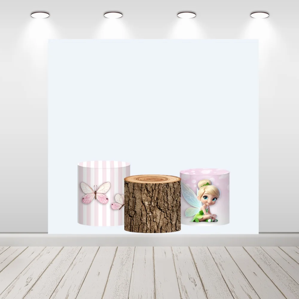 Disney verde bosque Tinkerbell tema Baby Shower círculo redondo telón de fondo cubierta Hada princesa niñas fondo cubiertas de cilindro