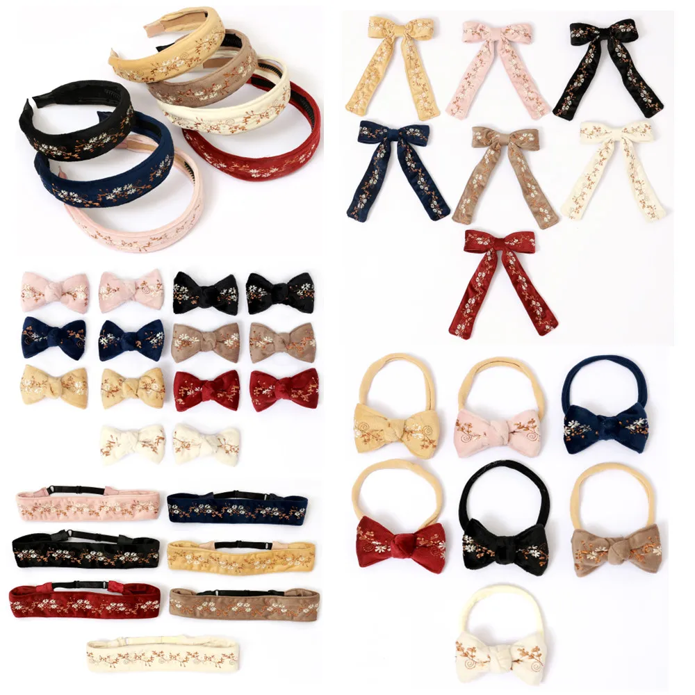 A9 New winter star Printing velvet girls hairband long tails bow hair accessories for children bow clip headband