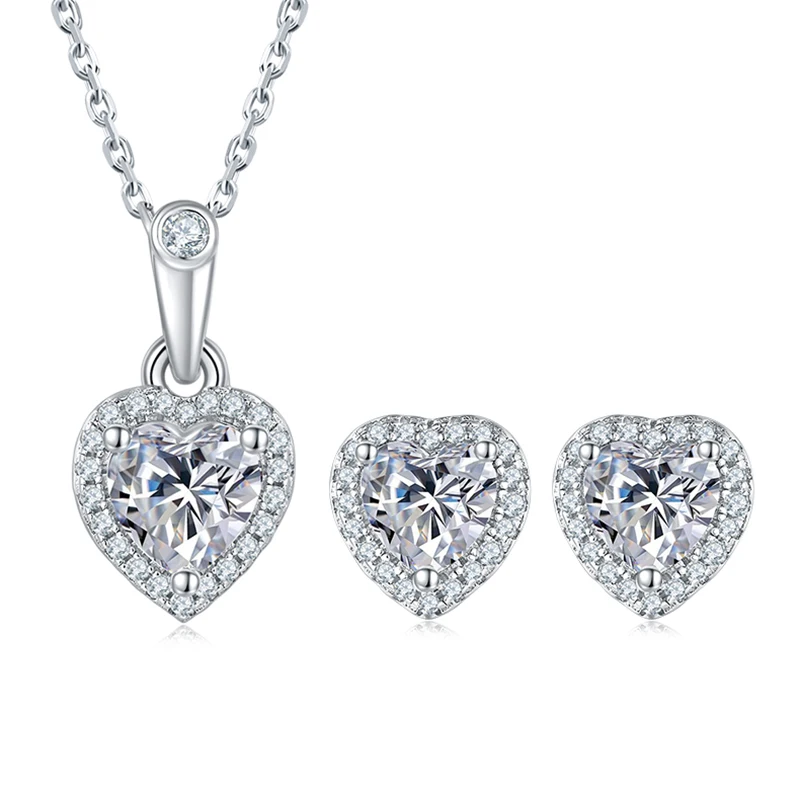 

SGARIT Jewelry S925 Silver Heart Cut Moissanite Jewelry Set 1CT VVS1D Moissanite Diamond Pendant and Earrrings Set For Women