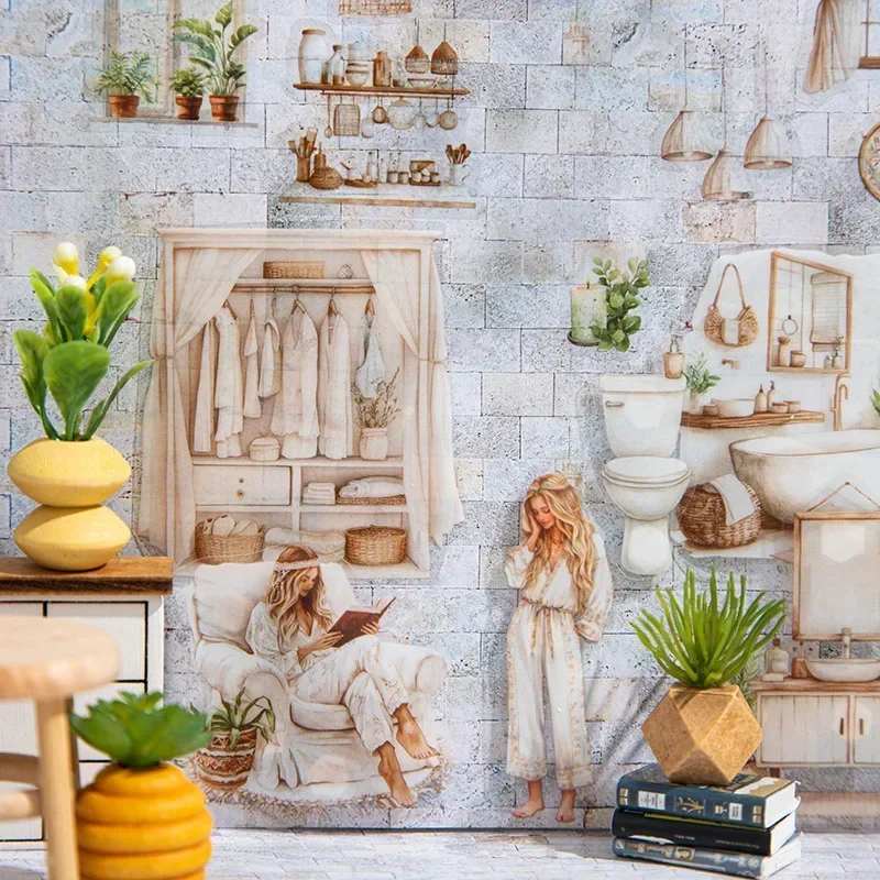 1Roll Tape Vintage Weekend Everyday Home Life Scene Scenography Bathroom Handbook Adhesives Light Scrapbook cut 60mm * 2m