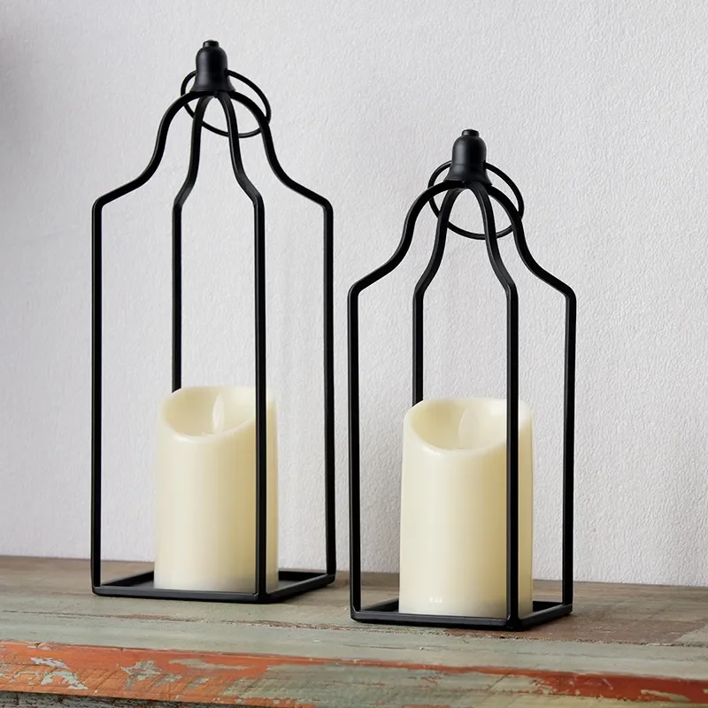 for Simple Matte Black Wrought Iron Candle Holder Home Outdoor Garden Windproof Decorative Ornament Handicrafts