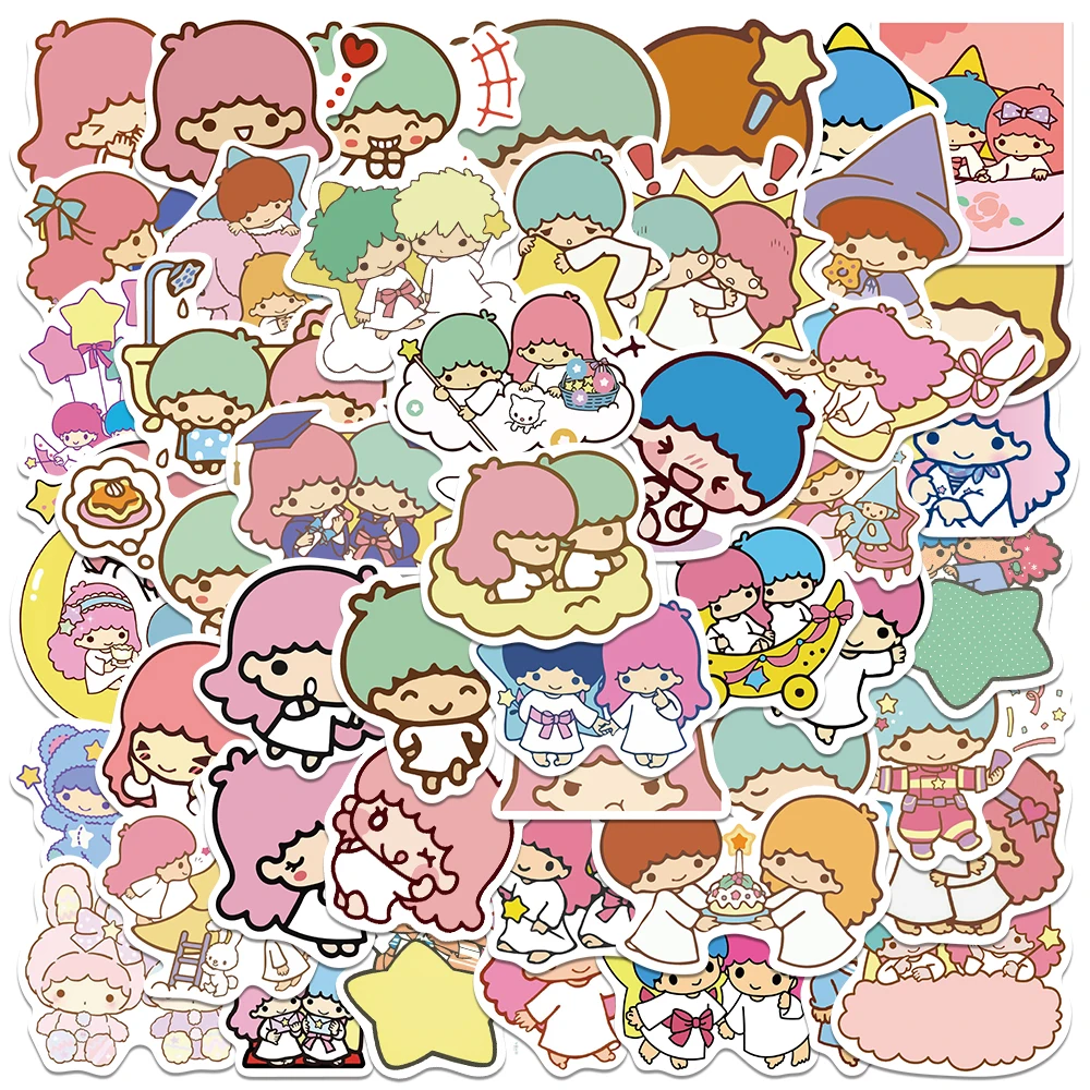 50/100pcs Sanrio Kawaii Little Twin Stars Anime Stickers Aesthetic Cute Cartoon Waterproof Vinyl Kid Phone Decoration Party Gift