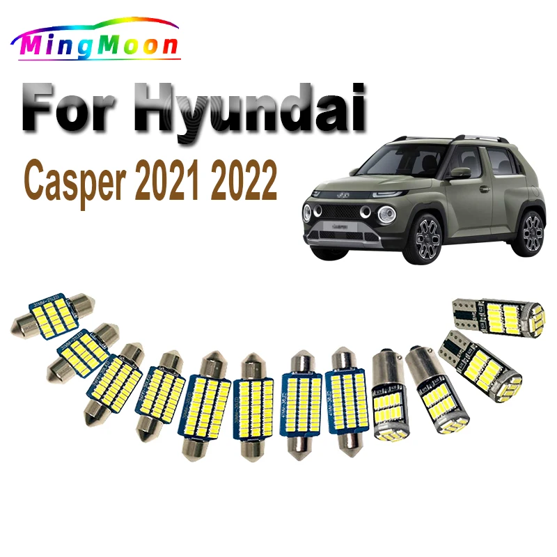 14Pcs LED Bulbs For Hyundai Casper 2021 2022 Vehicle Interior Map Dome Door Trunk Vanity Mirror Light Kit Car Accessories