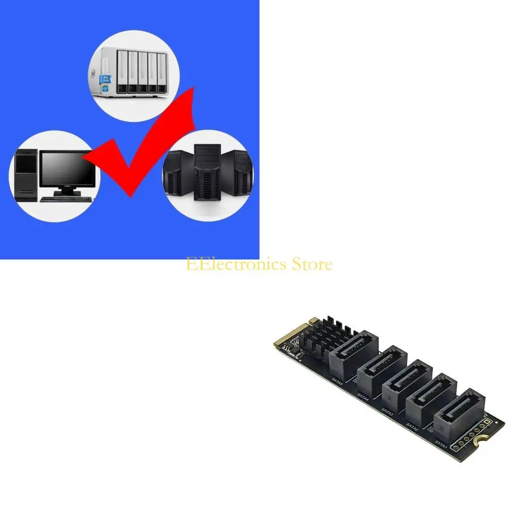 B03C M.2 Key-M to 5 Port Sata3.0 Drive Expansion Card for Internal Storage Growth