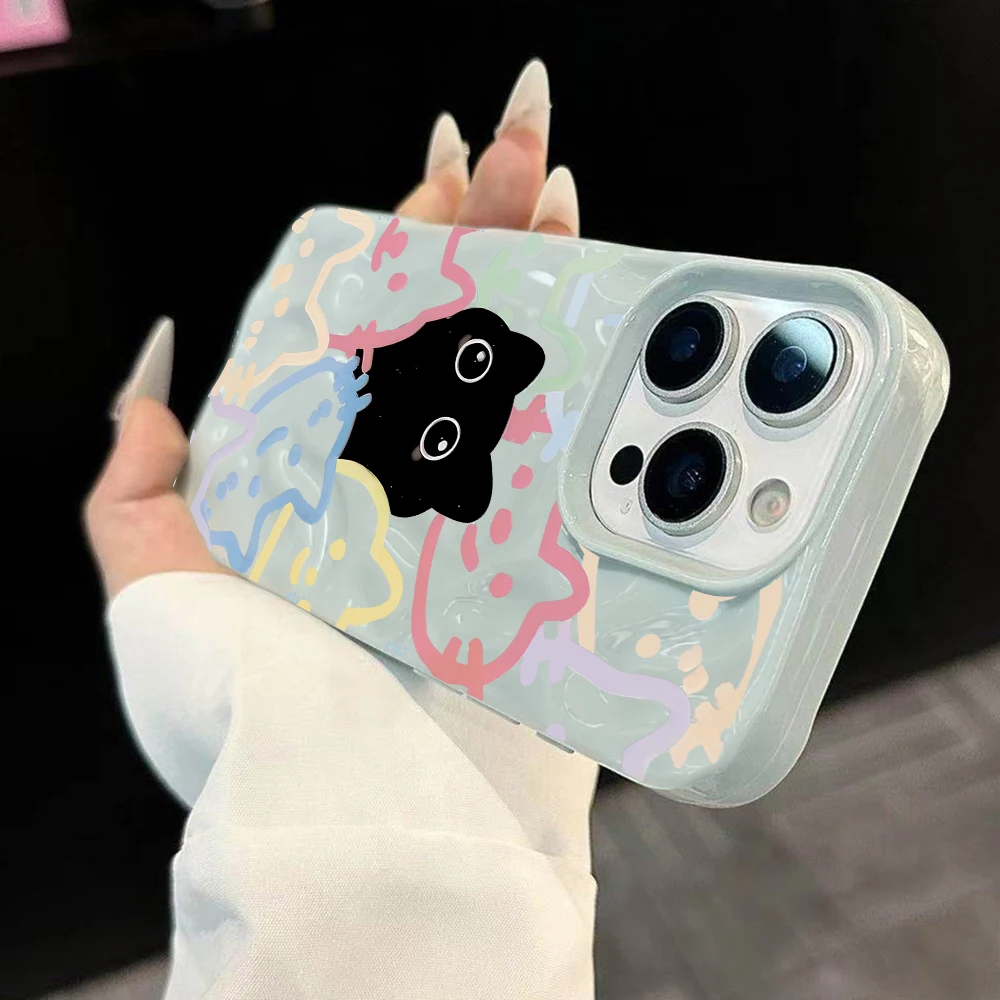 Koreanisches Katzen-Design, Niedliche Weiche Silikon-Handyhülle für iPhone 17 16 15 14 13 12 11 Pro Max 14 Plus 17Air, Falten-Wellen-Design – Detail 1