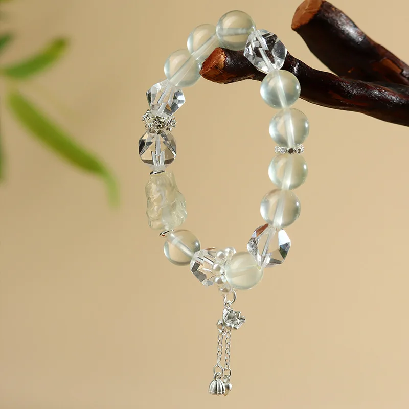 الليمون الطبيعي الأصفر تسعة الذيل الأبيض الخرز الكبير أزياء المرأة سوار