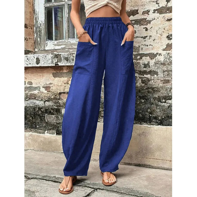 

Women's Pants with Solid Color Pockets Women's Casual Pants Elastic Pants