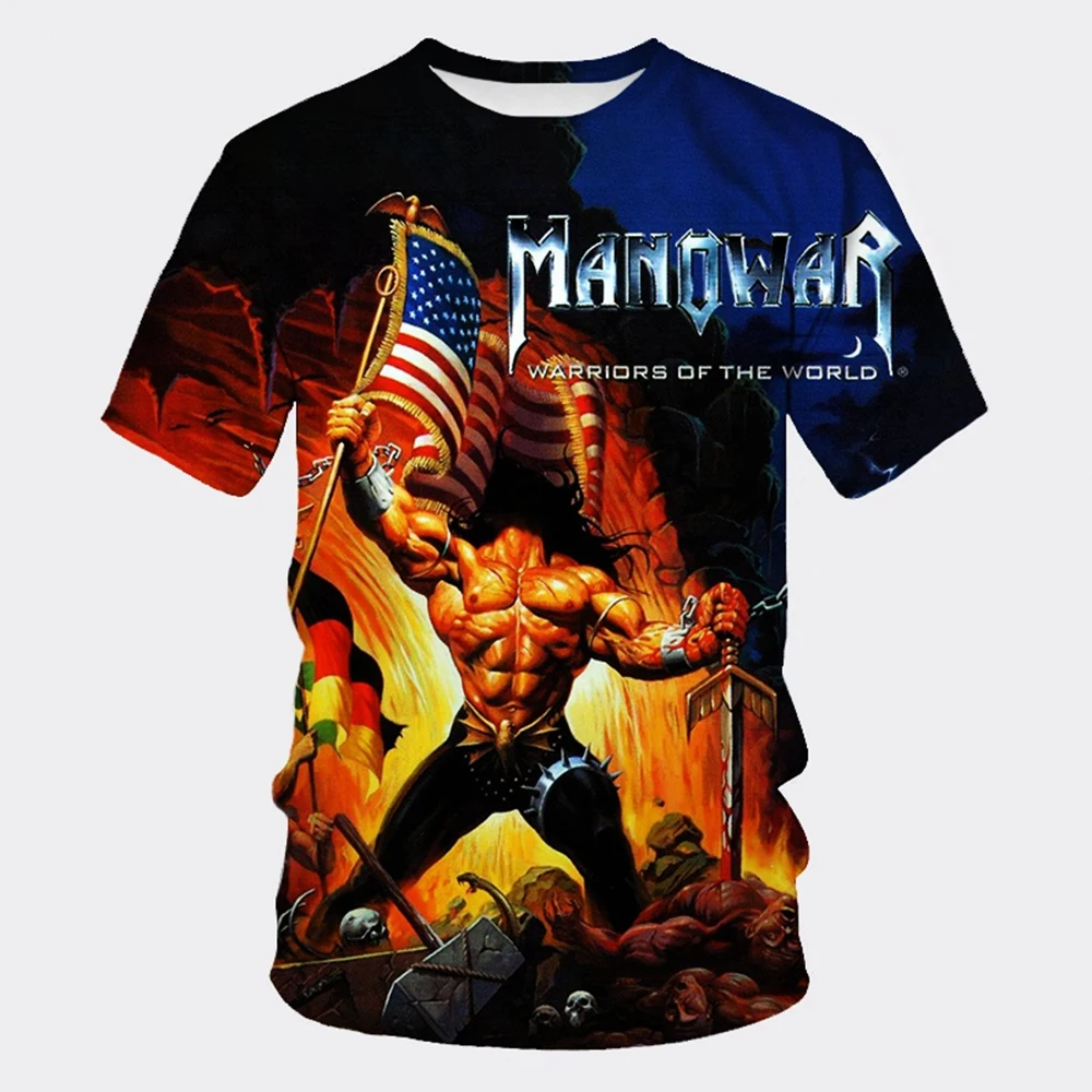 Summer fashion trend hot blooded 3D printed rock personalized round neck casual comfortable short sleeved top image 4