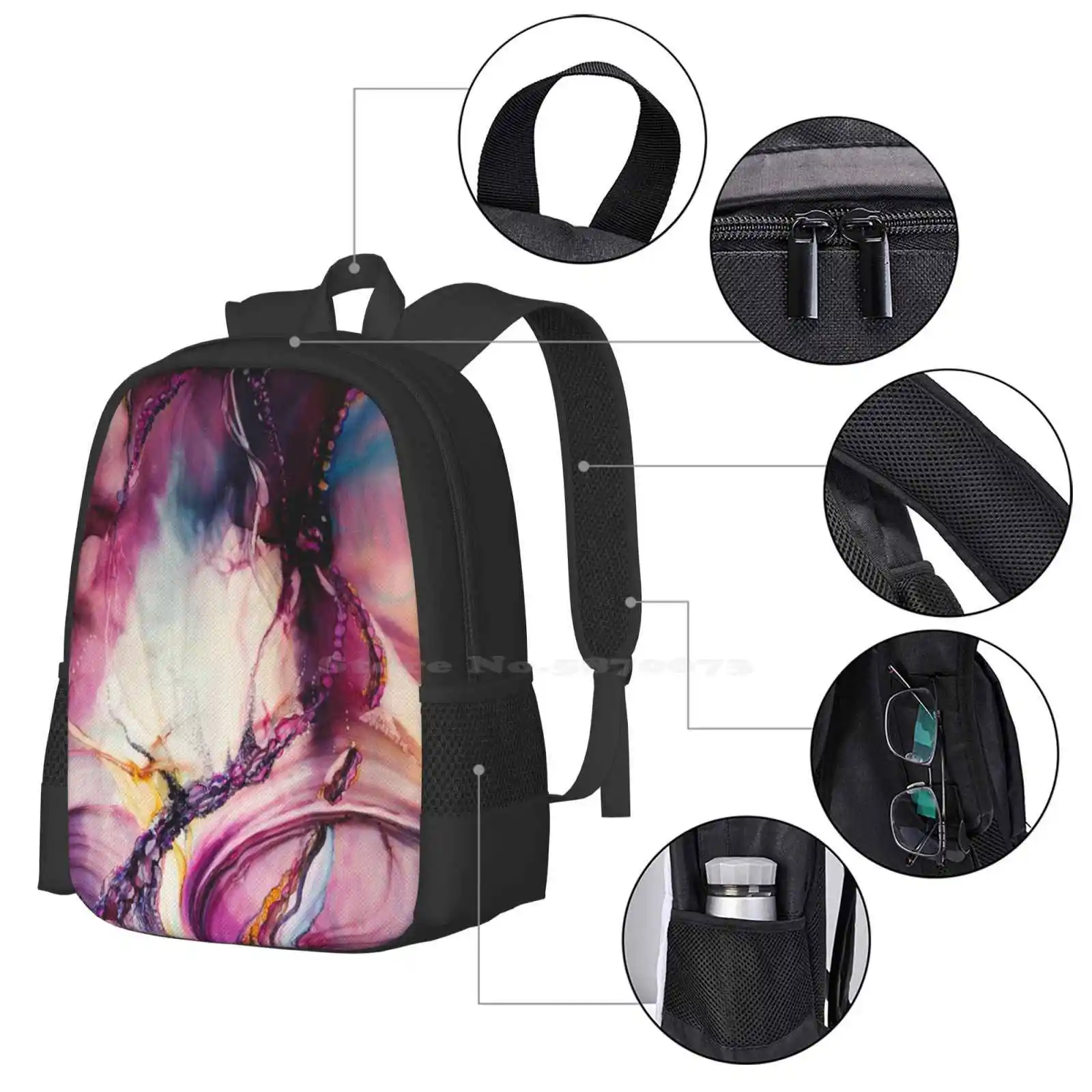 Mochila Paixão Roxa para Estudante, Escola, Laptop, Bolsa de Viagem, Abstrato Roxo Sherry Telle Dreamscape, Notebook Books, Ink Tablet Cases