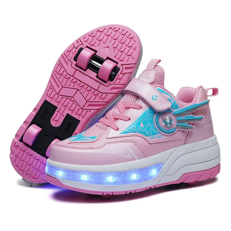 Roller Skate Shoes Kids Fashion Sports 4 Wheels Sneakers Boys Birthday Games Toys Girls Christmas Gifts Children Lighted Boots