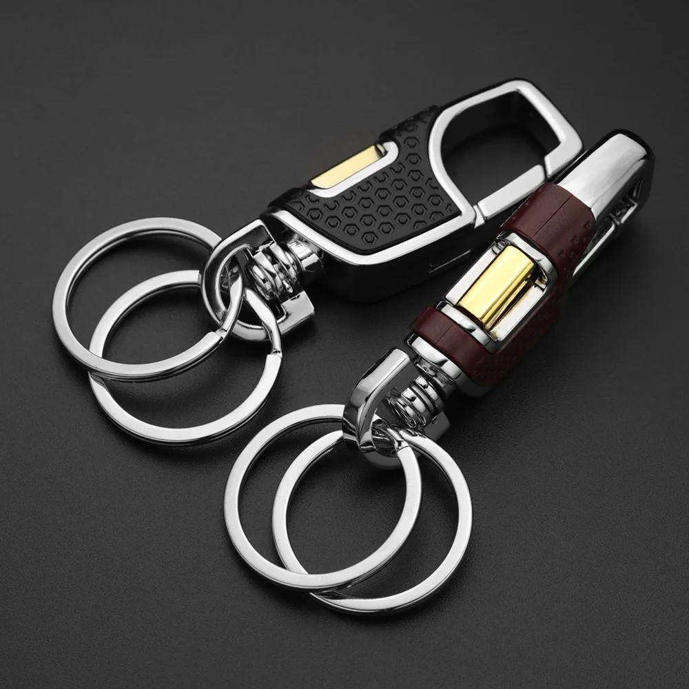 Simple Double Switch Keychain Metal 360 Degrees Rotatable Key Holder Rings Buckle Fashion Men\'s Luxury Car Keyring K416