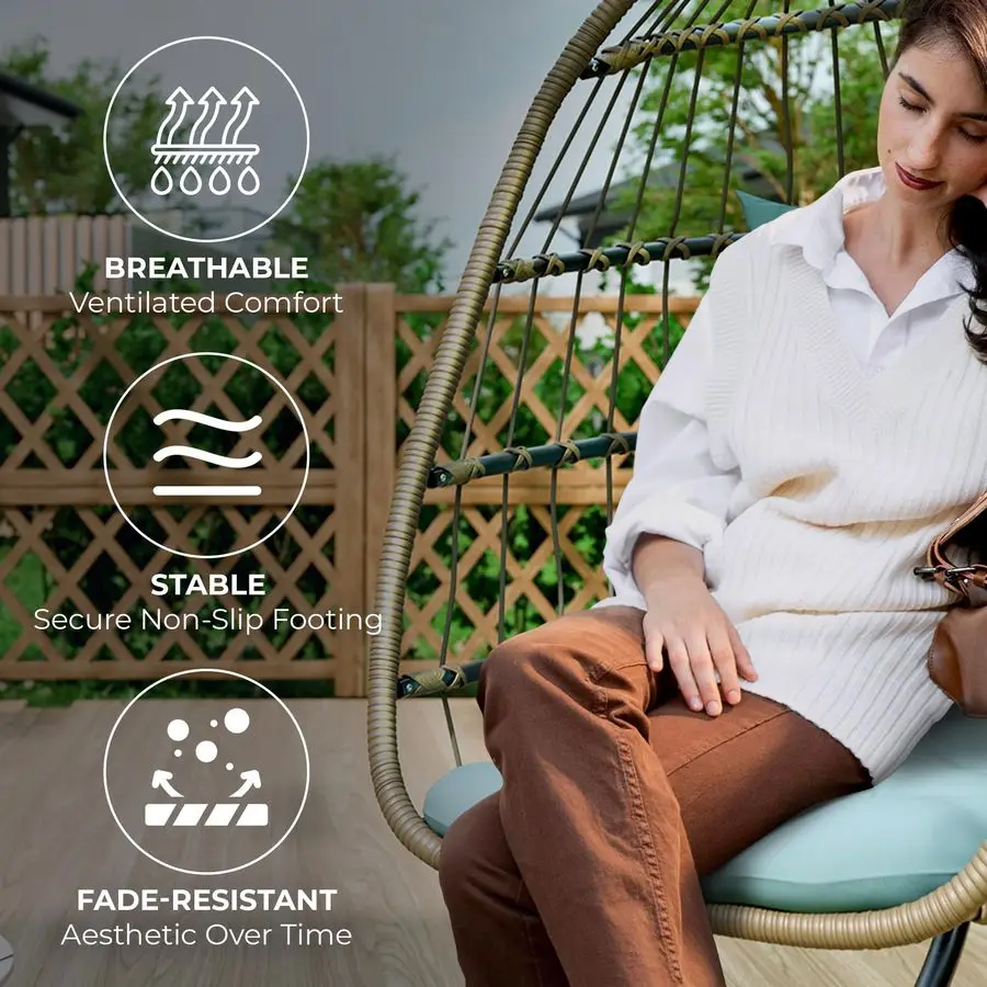 Hängender Eierstuhl mit Ständer, Schaukel-Hängesessel für drinnen und draußen, mit Plüsch, waschbaren Kissen, 350 Pfund Kapazität, ideal zum Entspannen