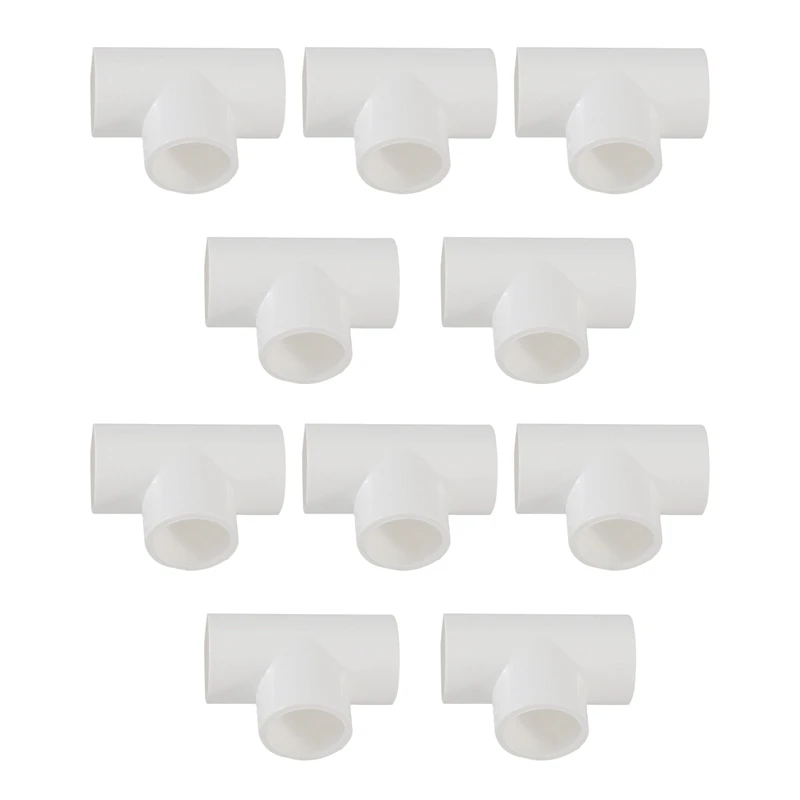 

20Mm PVC Tee 3 Way Water Pipe Tube Adapter Connectors White 10 Pcs