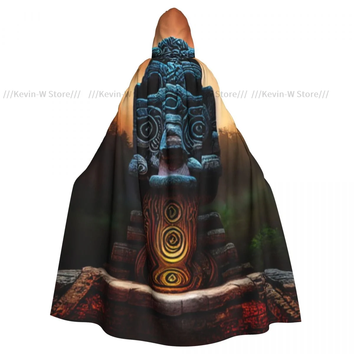 Unisex Witch Party Reversible Hooded Adult Vampires Cape Cloak Enigmatic Mayan Totem Sculpture