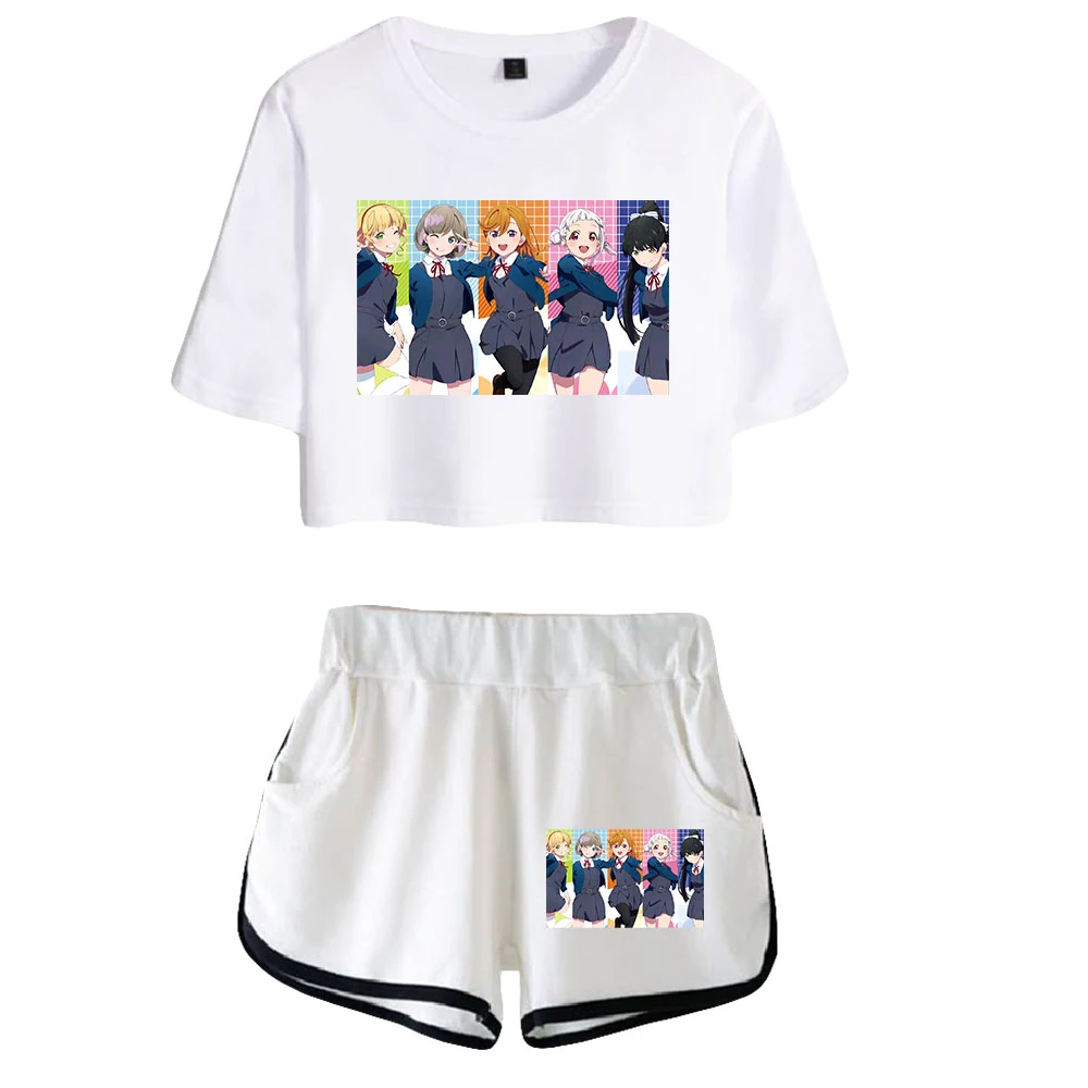 

Love Live superstar Shibuya Kanon Tang Keke Print Two Piece Set Women Sexy Shorts+lovely T-shirt Cute Dew navel Sport Girl suits