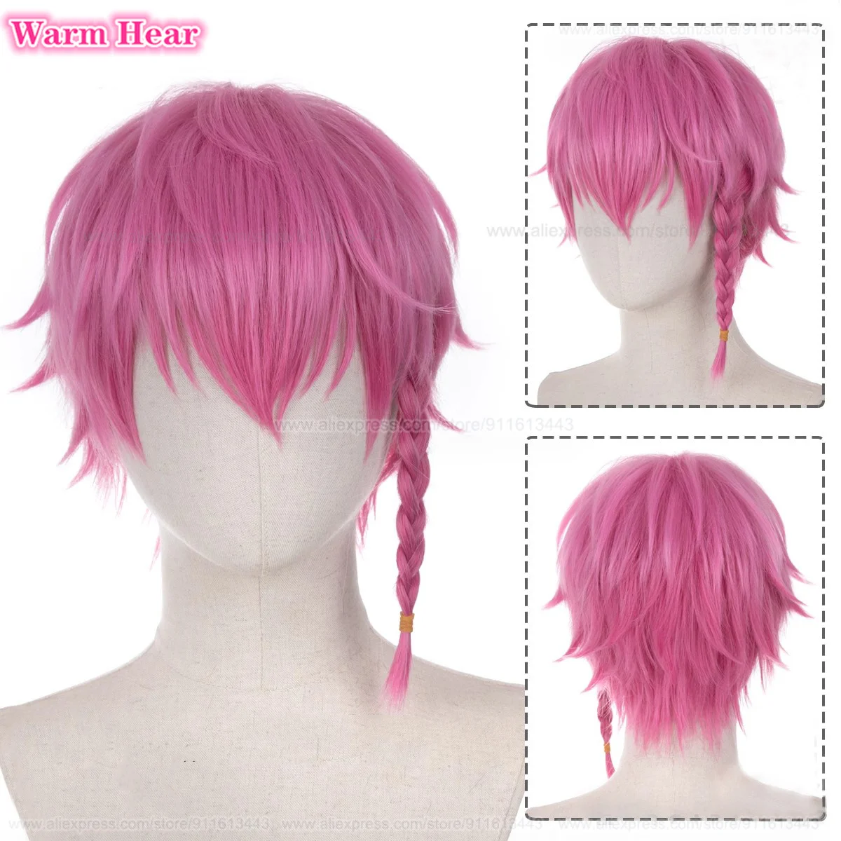 Kurona Ranze Cosplay Wig Anime  Short Purple Pink With Braided Wig Heat Resistant Synthetic Cosplay Anime Wigs +Wig Cap