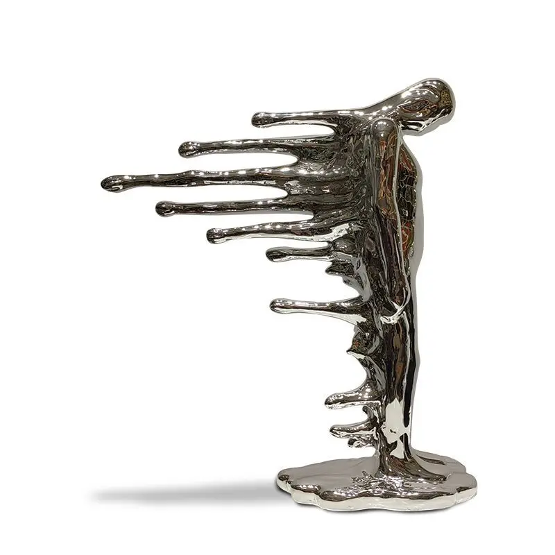 Resin Figure Sculpture Abstract Human Body Ornament Water Drop Bevel  Figurine Silver Man Decorative Figurines Home Accessories
